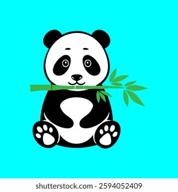 Cute panda eat bamboo illustration flat vector cartoon mascot