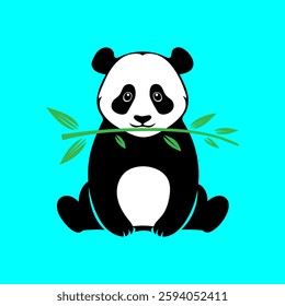 Cute panda eat bamboo illustration flat vector cartoon mascot