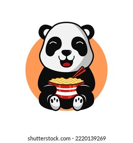 cute panda eat bowl of noodle cartoon