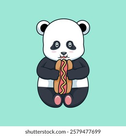 Cute panda eat hotdogs very delicious 