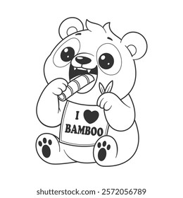 Cute panda is eating bamboo for coloring