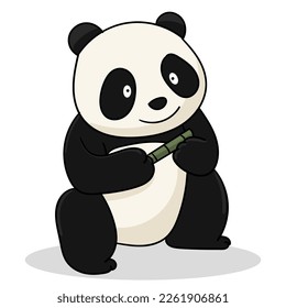 cute panda eating bamboo doodle art vector