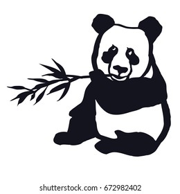 Cute panda eating bamboo Isolated vector icon Symbol Design label and logotype