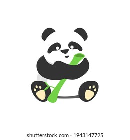 Un panda lindo comiendo bambú. Diseño plano vectorial simple y minimalista. Adorable logo de panda, panda comiendo bambú, panda bebé. Se puede usar para fines de marketing, marca, icono y símbolo aislados en blanco.