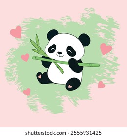 Cute Panda Eating Bamboo Vector Art