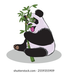 cute panda eating bamboo, vector illustration of a bear.