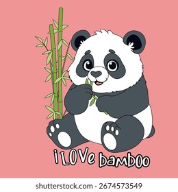Lindo panda comiendo Vector de bambú Imprimir 