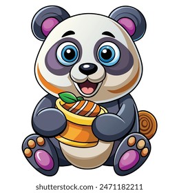 Cute Panda Eating Bread Cartoon Vector Icon Illustration. Animal Food Icon Concept Isolated Premium Vector. Flat Cartoon Style