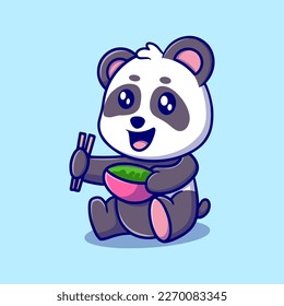 cute panda is eating cartoon icon illustration. funny sticker for kids