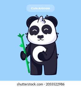 Cute panda eating cartoon vector icon illustration