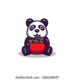 Cute panda eating food with mouth full