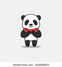 Cute panda eating fresh watermelon