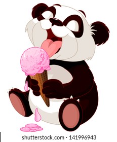 Cute panda eating ice cream