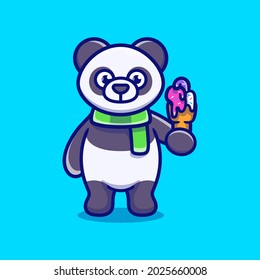 cute panda eating ice cream illustration