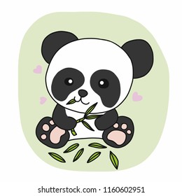 Cute panda eating leaf cartoon vector illustration doodle style