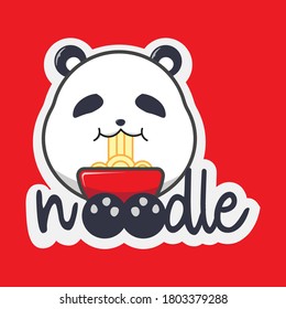 Cute panda eating noodle logo. Playful vector logo concept perfect for oriental restaurant logo and mascot.