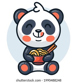 Cute panda eating noodle ramen