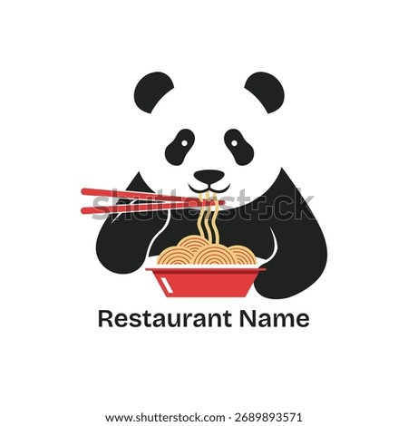 Cute Panda Eating Noodles Logo for Asian Restaurant and Noodle Bar Branding