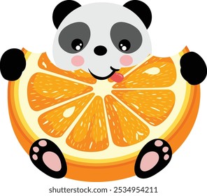 Cute panda eating orange slice
