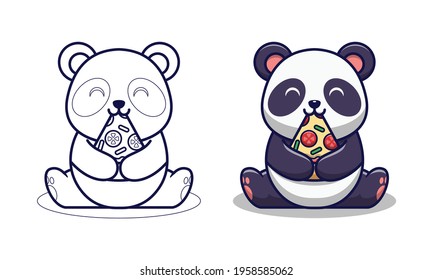 Cute panda eating pizza cartoon coloring pages for kids