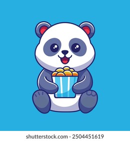 cute panda eating popcorn vector icon illustration