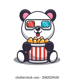 Cute panda eating popcorn and watch 3d movie