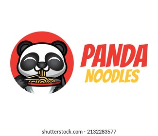 Cute Panda Eating Ramen Noodle Cartoon Vector Icon Illustration Logo