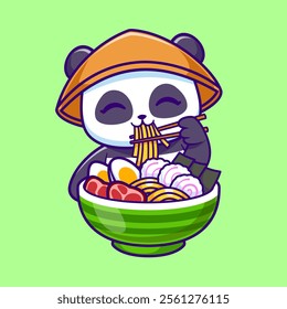 Cute Panda Eating Ramen Noodle Cartoon Vector Icon 
Illustration. Animal Food Icon Concept Isolated Premium 
Vector. Flat Cartoon Style