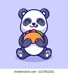 Cute Panda Eating Taco Cartoon Vector Icon Illustration. Animal Food Icon Concept Isolated Premium Vector. Flat Cartoon Style