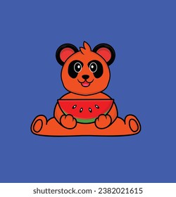 Cute Panda eating watermelon Animal cartoon concept isolated Can used for t shirt greeting card invitation card or mascot