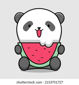 Cute panda eating watermelon cartoon design