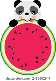 Cute panda eating watermelon slice