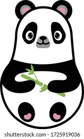 Cute panda eats bamboo, children's toy, for cards, posters, logo