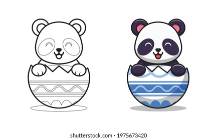 Cute panda in egg cartoon coloring pages