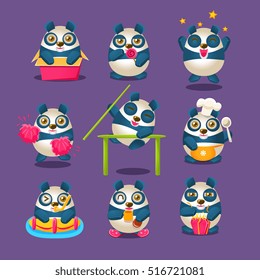 Cute Panda Emoji Collection With Humanized Cartoon Character Doing Different Things