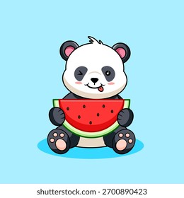 Süße Panda genießen eine erfrischende Wassermelone Slice Vektorgrafik Cartoon Design