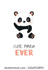 Cute panda ever. Asian fauna and animal. aMammal and wild life. Biology and zoology, zoo. Baby shower booklet and brochure. Template, layout and mock up. Cartoon flat vector illustration