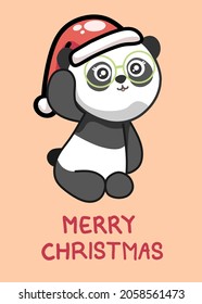 Cute panda with eye glasses and christmas santa clause hat