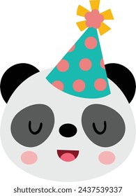 Cute panda face with birthday party hat