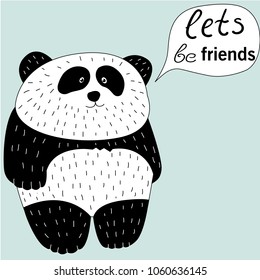 cute panda face in cartoon style. Vector hand drawn illustration.