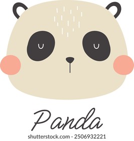 Cara linda del panda dibujada en estilo de dibujos animados. Estampado infantil creativo.