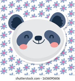 cute panda face flowers decoration background vector illustration