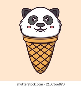 cute panda face ice cream doodle character, suitable for stickers and t-shirts