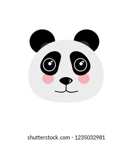 Cute panda face isolated on white background flat style illustration
