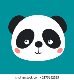Cute Panda Face , Isolated on White, Vector Icon. Flat Cartoon Illustration, Clipart. 