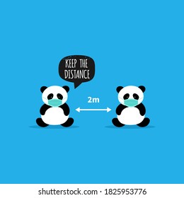 Cute Panda. Face mask. Keep the distance. Coronavirus prevention. Vector