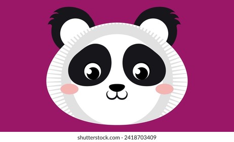 Cute panda face on a pink background. Vector illustration.