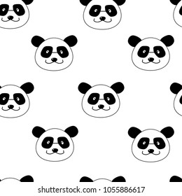 Cute Panda face on a white background . Seamless Wallpaper pattern