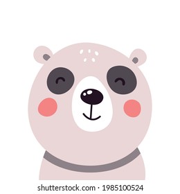 Cute panda face on white isolated background. Vector illustration.