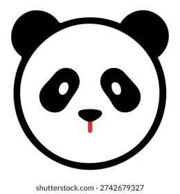 Cute panda face with red tongue out expression simple cartoon illustration